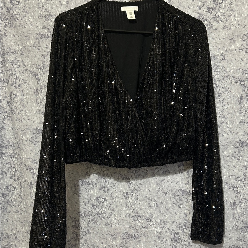 H&M Black Sequin Blouse